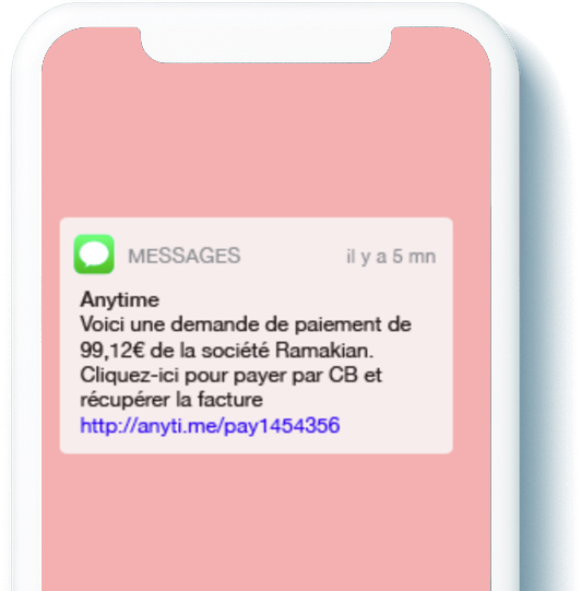 SMS paiement envoyé par Anytime
