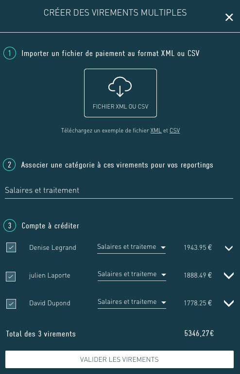 Virement multiple validation XML