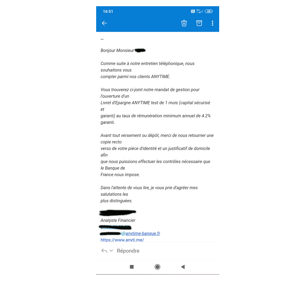 Exemple d'email frauduleux