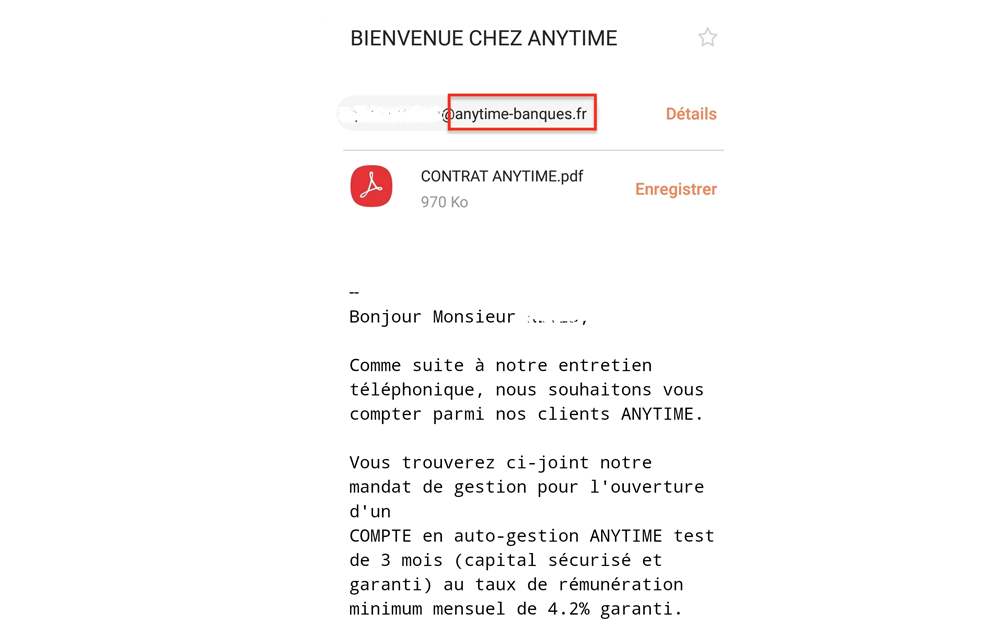 Un autre exemple d'email frauduleux